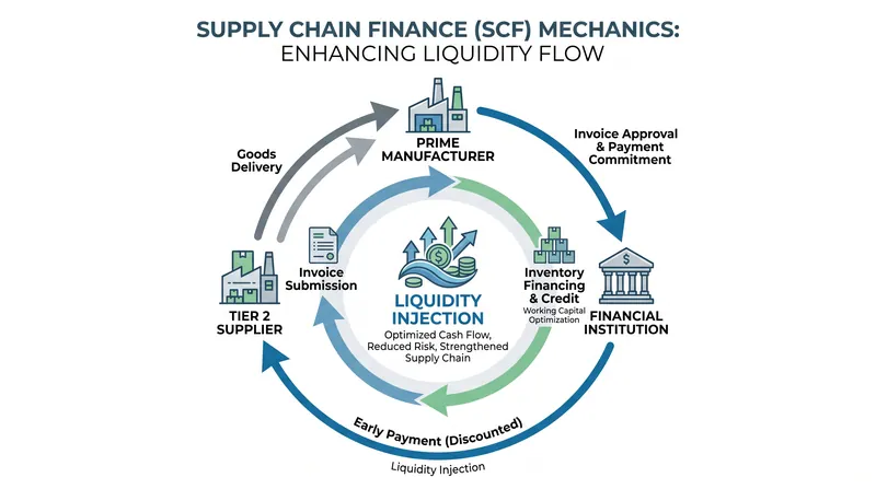 Supply chain finance allows lower-tier suppliers to leverage the credit ratings of major OEMs to secure affordable working capital.