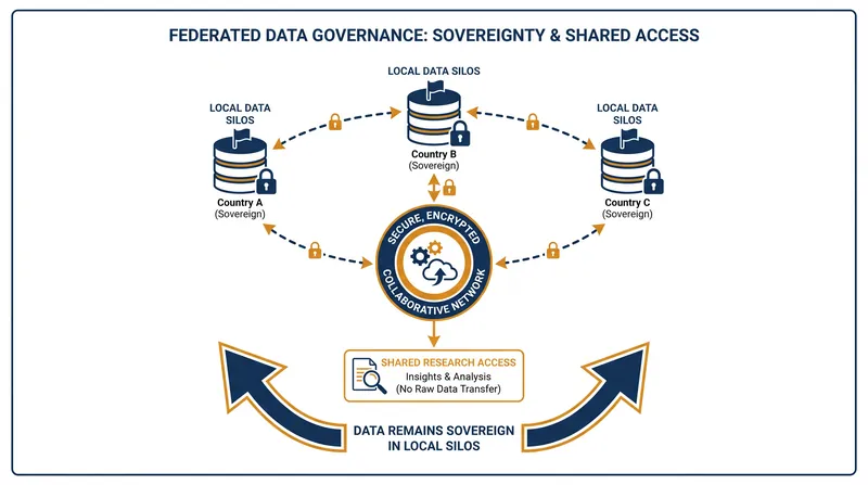 Federated data governance allows sensitive data to remain locally managed while still being accessible for collaborative international research.