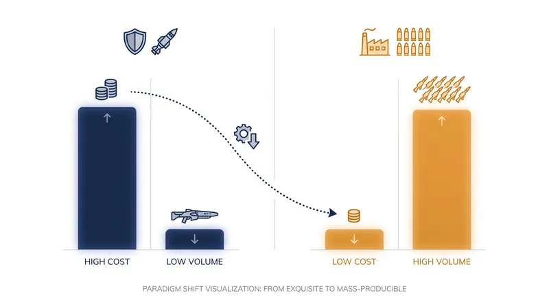 The strategic shift prioritizes mass-producible munitions over low-volume, high-cost exquisite systems.