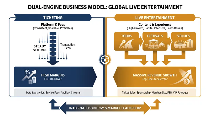 The symbiotic relationship between high-margin ticketing and high-revenue live events.