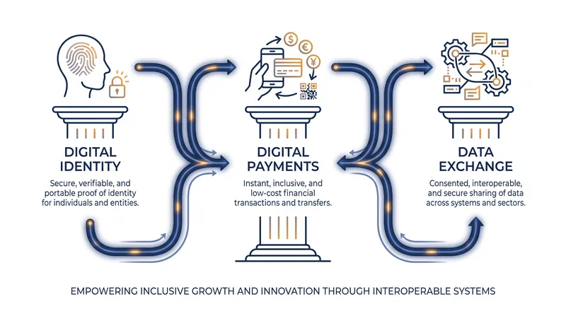 The three foundational pillars of Digital Public Infrastructure.