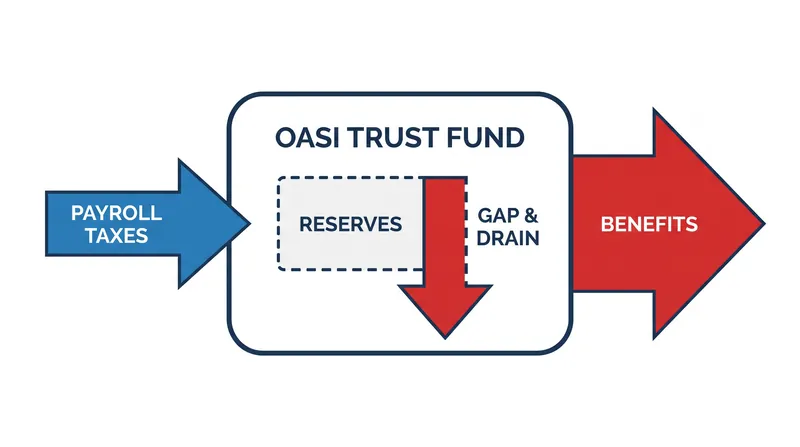 How the pay-as-you-go system relies on the trust fund buffer.