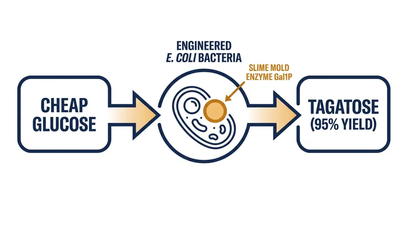 By reversing a natural metabolic pathway, engineered bacteria can convert abundant glucose directly into tagatose.