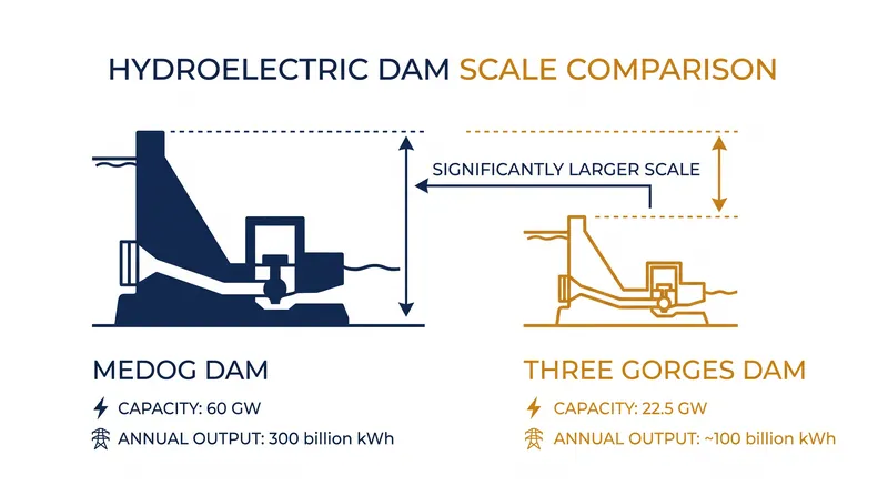 The Medog Dam is projected to generate nearly three times the electricity of the Three Gorges Dam.