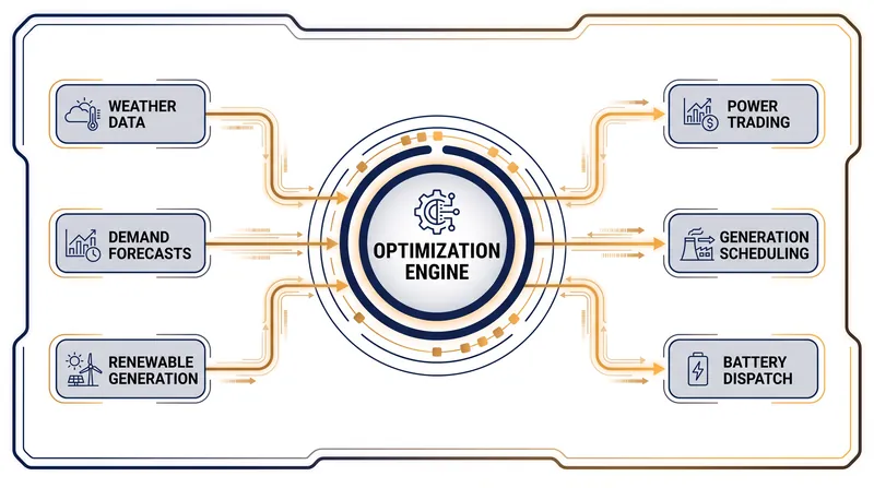 How grid-balancing software processes real-time data to manage electricity supply and demand.