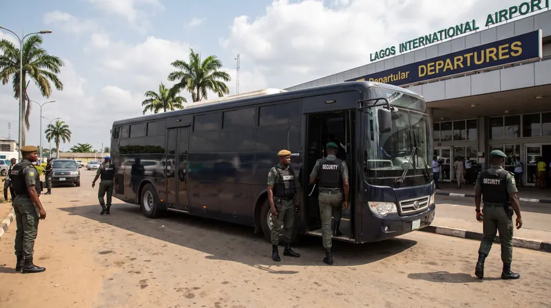 Upon landing, the migrants were escorted onto buses by Liberian authorities and taken to undisclosed locations.