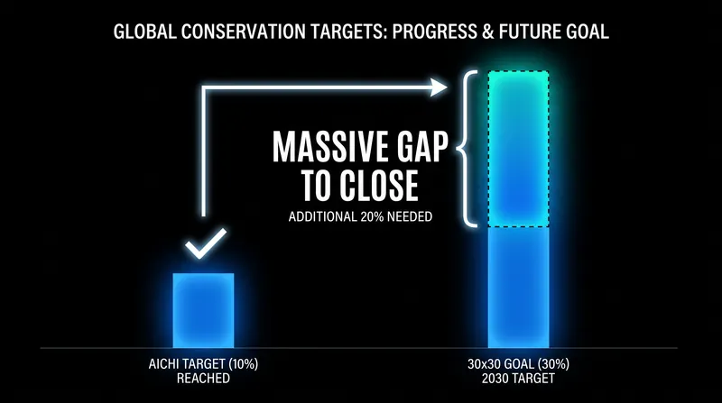 The gap between the current 10 percent milestone and the 2030 goal of protecting 30 percent of the global ocean.