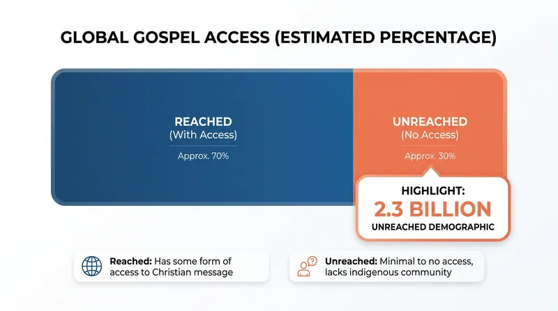 Despite global growth, over a quarter of the world's population remains unreached by Christian outreach.