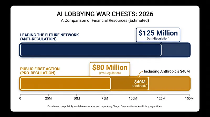 The financial scale of the two primary super PAC networks battling over AI regulation.