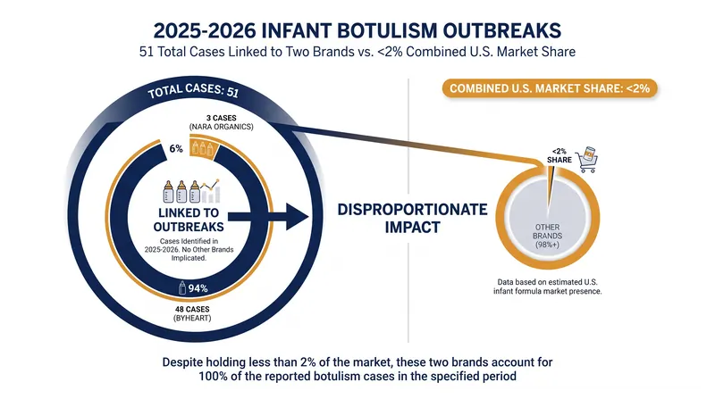 Recent formula-linked botulism cases have been highly concentrated in a small fraction of the market.