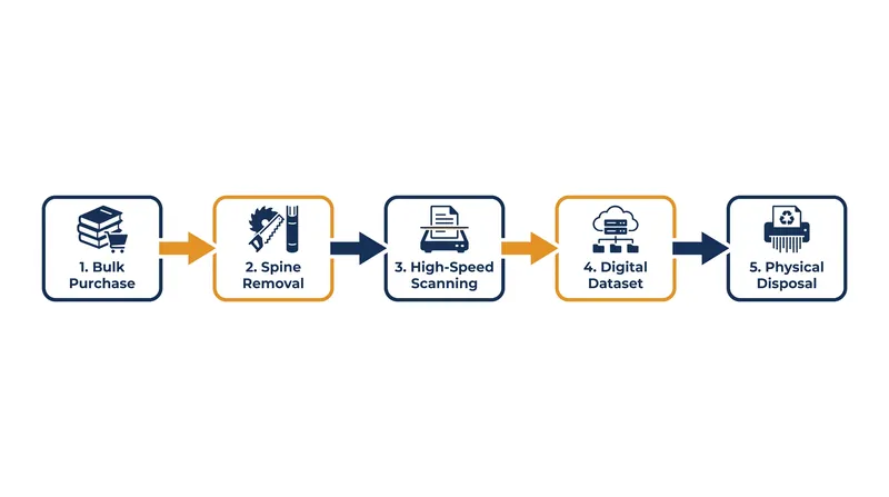 The process of converting physical books into machine-readable training data permanently removes the original copies from circulation.