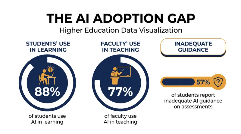 While AI adoption is nearly universal among students, institutional guidance lags significantly.