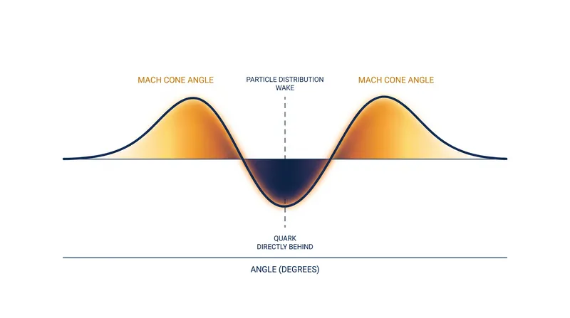 The distribution of particles opposite the Z boson revealed a distinct V-shaped wake, confirming the plasma's fluid nature.