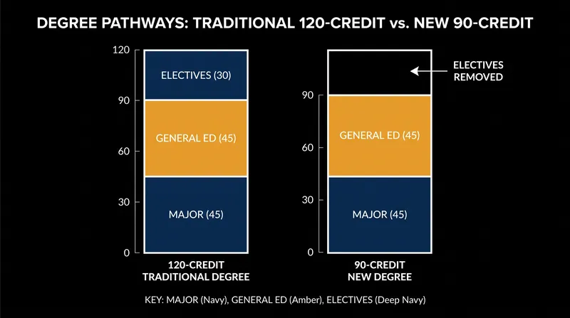 How 90-credit degrees cut a year of coursework by eliminating free electives.