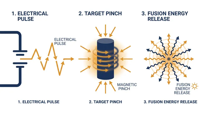 Pulser-driven fusion uses fast-rising electrical currents to magnetically compress a fuel target, bypassing the need for massive lasers.