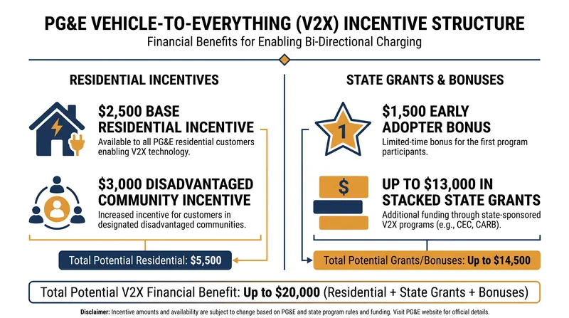 PG&E's expanded incentive structure aims to offset the high upfront costs of bidirectional charging hardware.