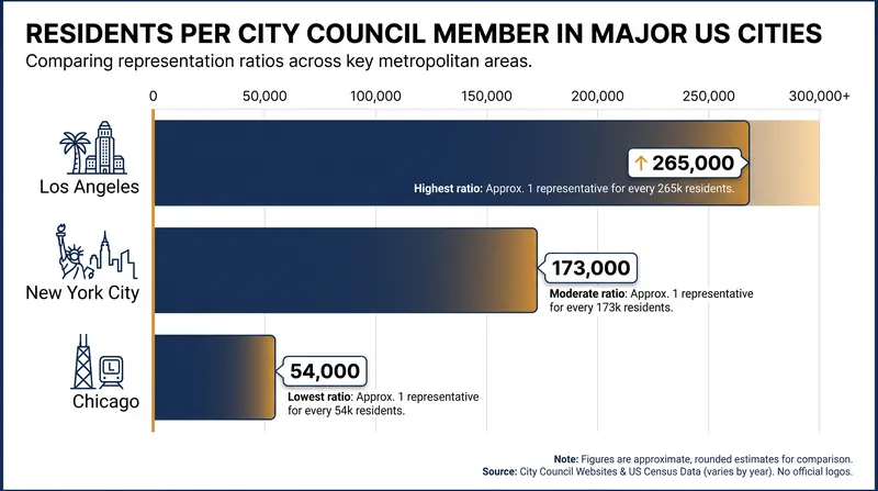 Los Angeles currently has the highest ratio of residents per council member among major U.S. cities.