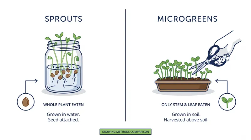 Because microgreens are harvested above the soil line and leave the seed behind, they carry a significantly lower risk of bacterial contamination.