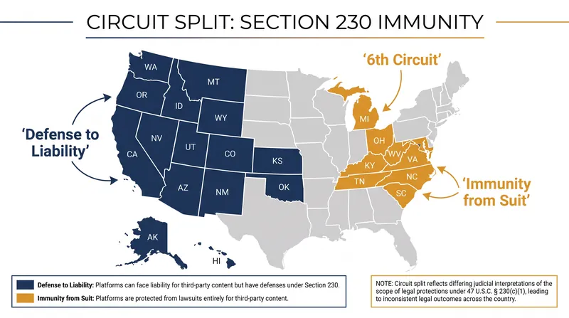 Federal appellate courts remain divided on whether Section 230 protections can be immediately appealed.