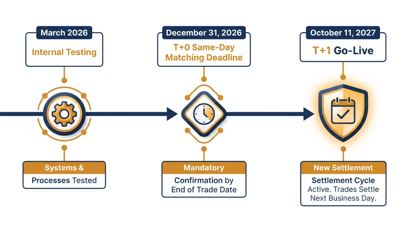 The critical milestones for the European transition to T+1 settlement.