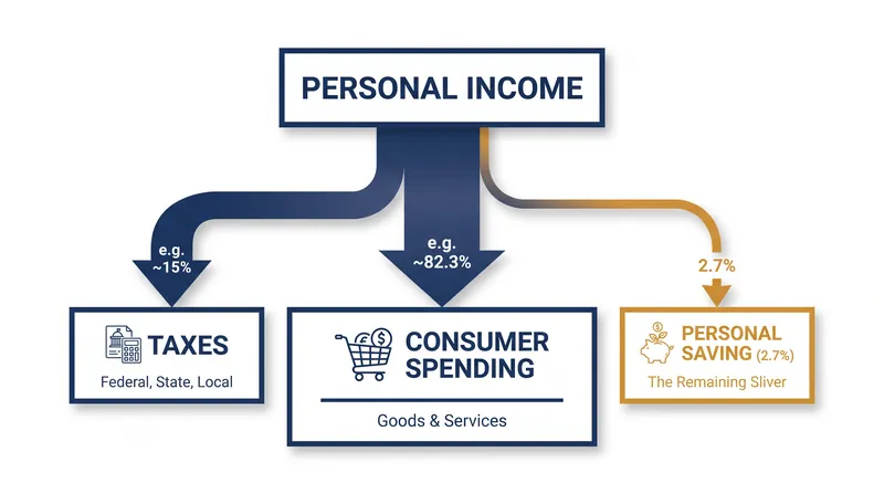 The Personal Saving Rate measures the percentage of disposable income left unspent after taxes and consumer outlays.