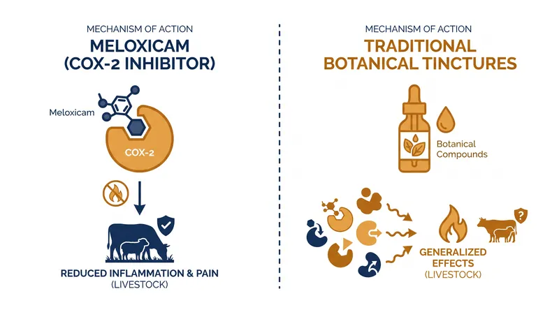 Meloxicam targets specific inflammation enzymes, providing longer-lasting relief than natural remedies.