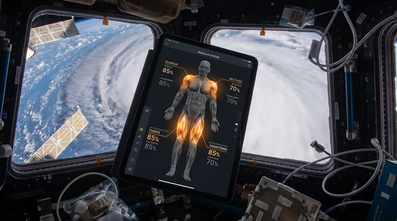 The suit's integrated dry electrodes are controlled via a tablet app, allowing astronauts to target specific muscle groups during their workout.