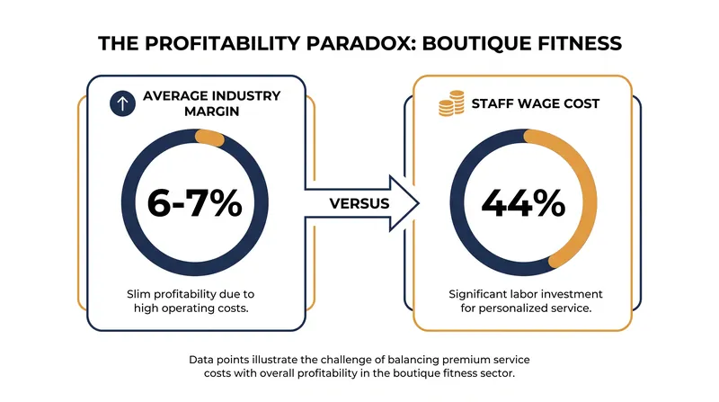 Despite high revenue, thin margins leave fitness studios vulnerable to slight shifts in attendance or pricing.