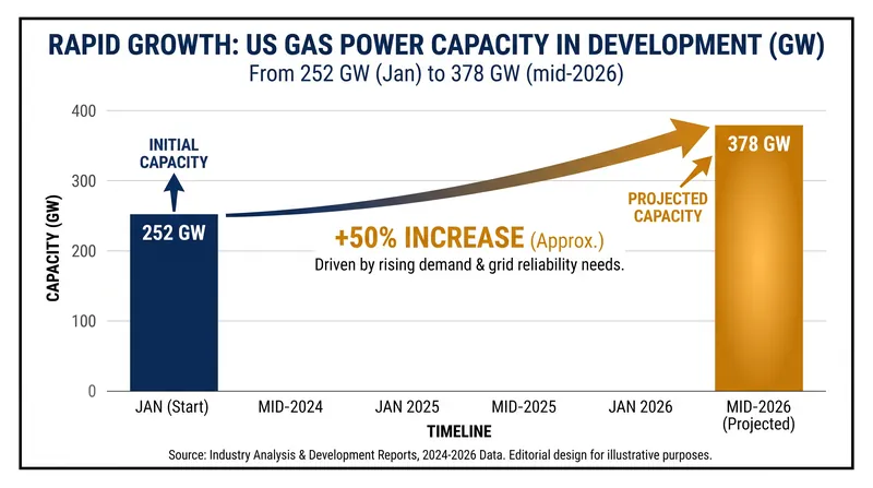 US gas power capacity in development surged by 50 percent in just six months.