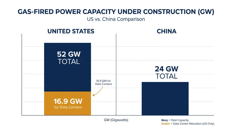 The US is currently building more than twice as much natural gas power capacity as China.