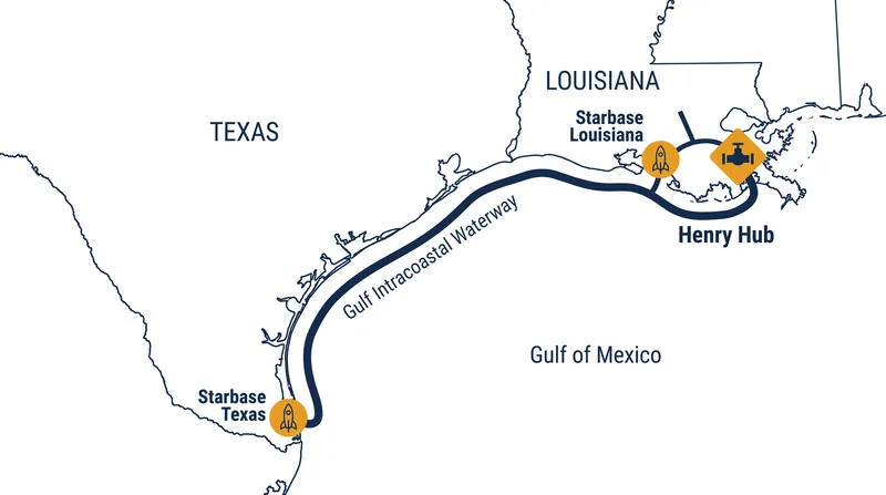 The site's location leverages existing maritime waterways and industrial energy infrastructure.