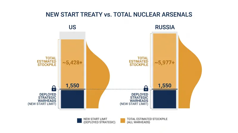 New START capped deployed strategic warheads, but left thousands of non-deployed and tactical weapons unconstrained.