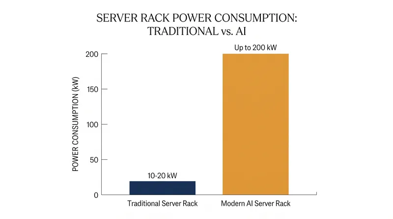 Modern AI workloads require exponentially more power and cooling than traditional enterprise servers.
