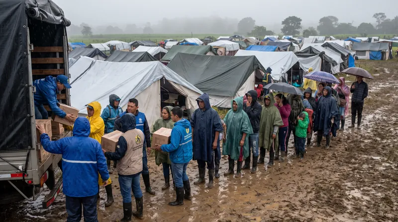 Heavy rains have worsened conditions for displaced residents living in temporary shelters across the affected region.