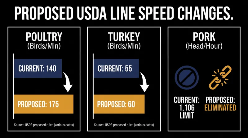 Proposed changes to maximum processing line speeds under the new USDA rules.