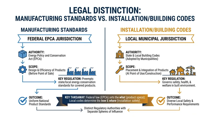The ruling hinged on the difference between regulating how an appliance is manufactured and where it can be installed.