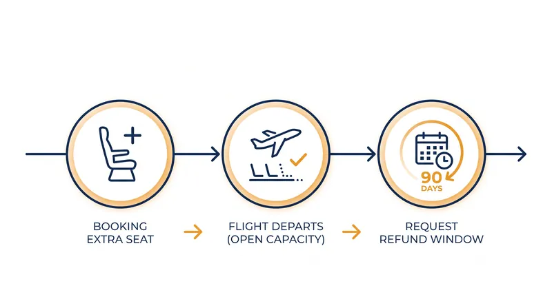 To secure a refund for an extra seat, passengers must submit a request within 90 days of travel on a flight that departed with at least one open seat.