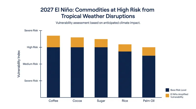 Tropical commodities like coffee, cocoa, and sugar are highly exposed to the incoming El Niño weather pattern.