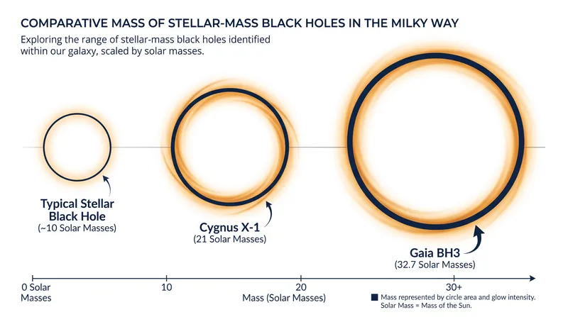Gaia BH3 shatters the previous mass record for a stellar-origin black hole in the Milky Way.