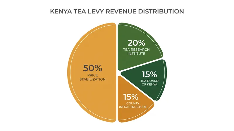 How the projected Sh1.42 billion in annual levy revenue will be distributed across the tea sector.