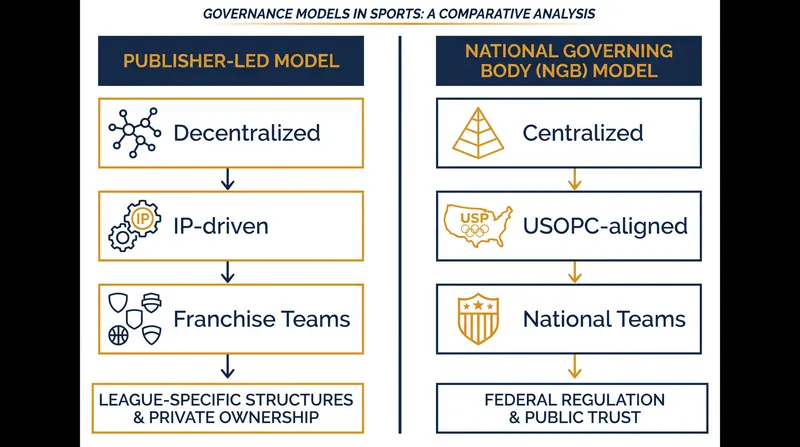Comparing the structural differences between traditional esports ecosystems and the proposed federal model.