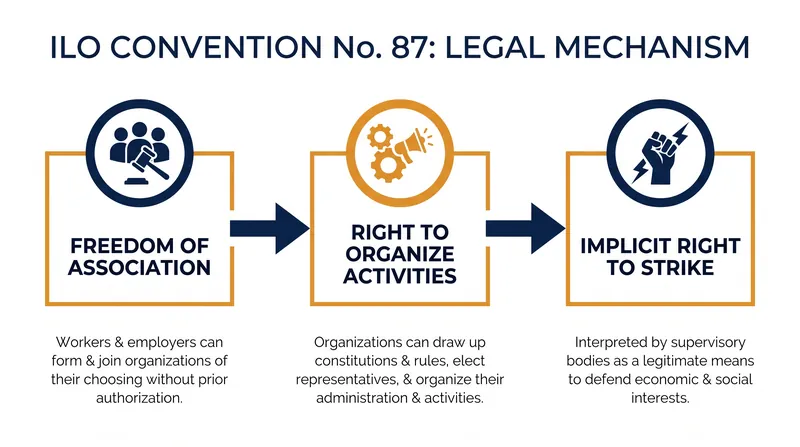 How the ICJ interpreted the 1948 treaty's broad protections to explicitly include the right to strike.