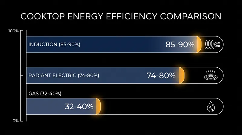 Induction technology transfers significantly more energy directly to the cookware than radiant electric or gas alternatives.
