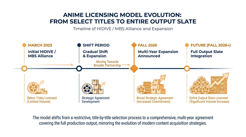 The evolution of the HIDIVE and MBS partnership from a limited agreement to a comprehensive output deal.