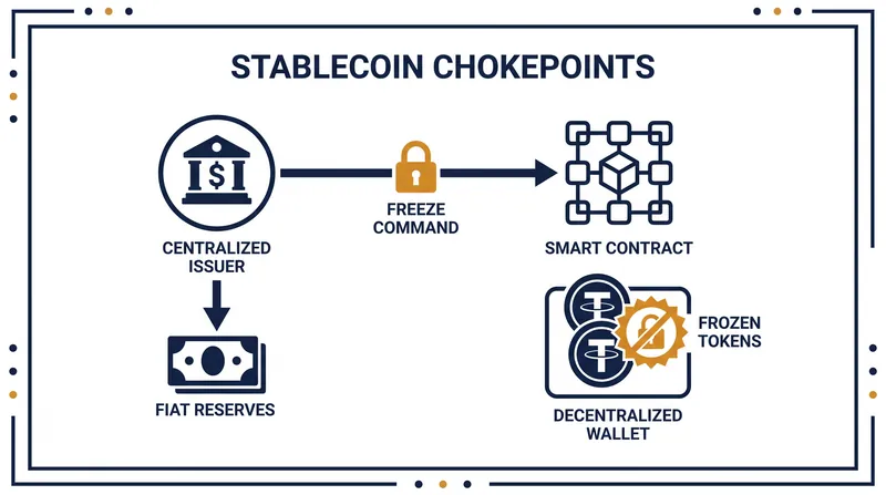 Centralized stablecoin issuers represent a critical enforcement chokepoint for OFAC.