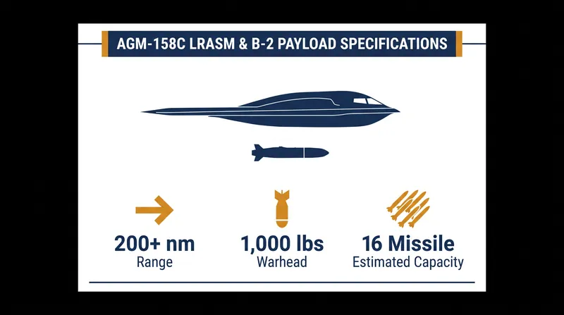 Estimated payload and range specifications for the B-2's new maritime strike capability.