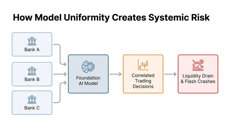 When multiple institutions rely on the same underlying AI models, their autonomous agents may react to market shocks identically.