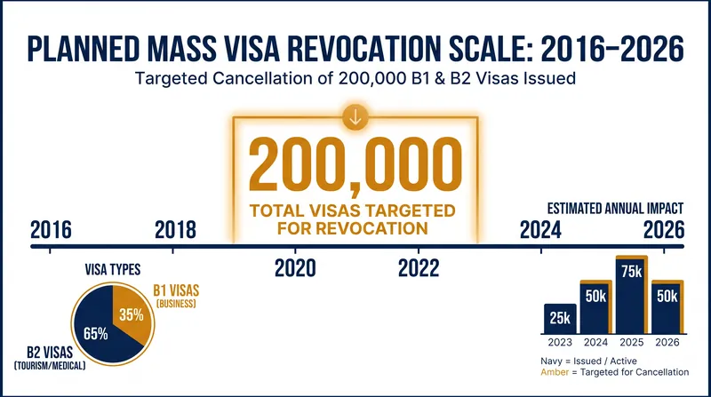 The administration is preparing to revoke the non-immigrant visas of up to 200,000 foreign nationals who applied for asylum.