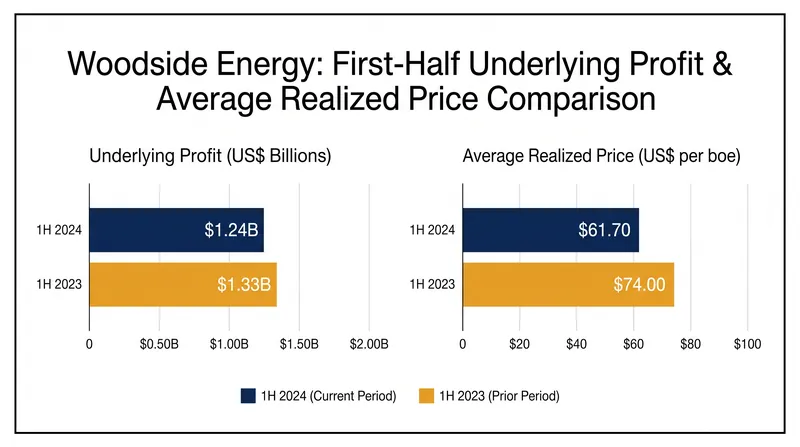 A 20% surge in average realized prices drove Woodside's first-half underlying profit up by 7%.