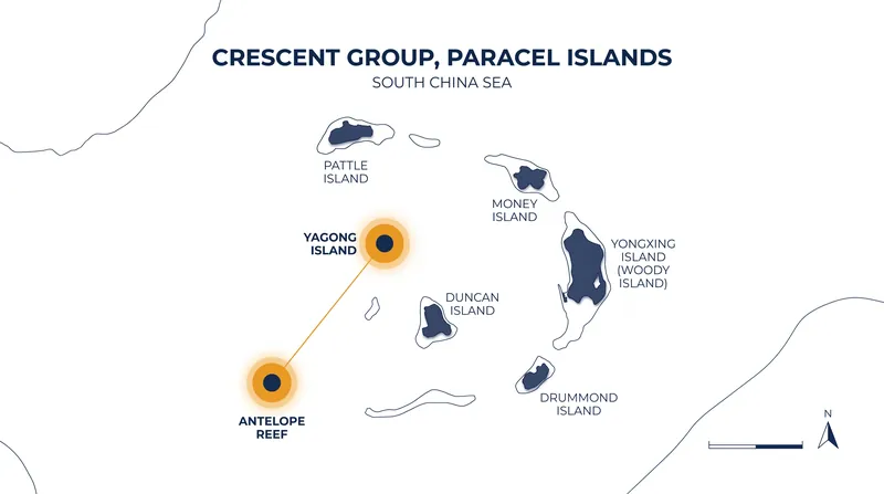 The Crescent Group features a cluster of reefs that are increasingly being developed into interconnected maritime outposts.